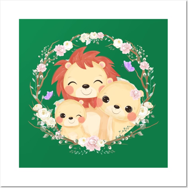 lion family cartoon Wall Art by Mako Design 